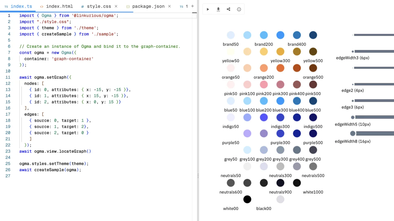 Dragging a design token JSON file onto the Ogma playground editor
