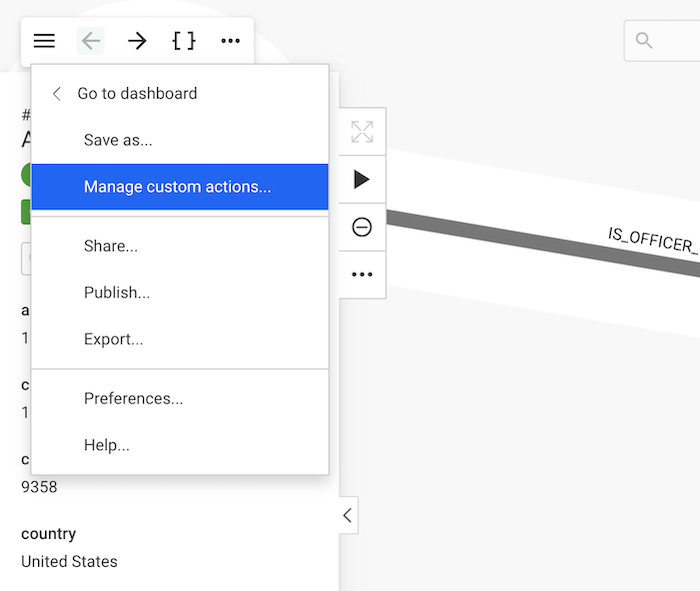 Opening the custom action panel