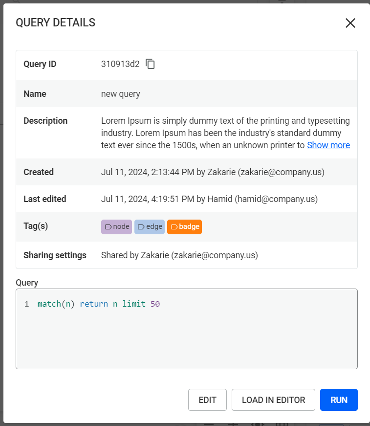 Viewing details of query