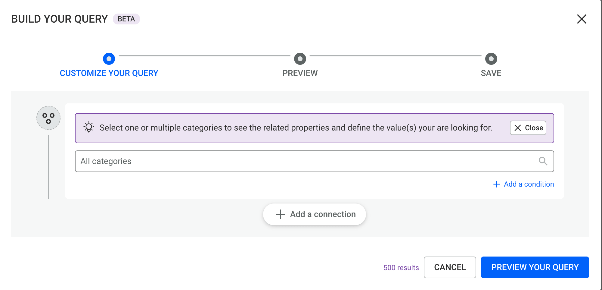 No-Code Query Builder - user interface