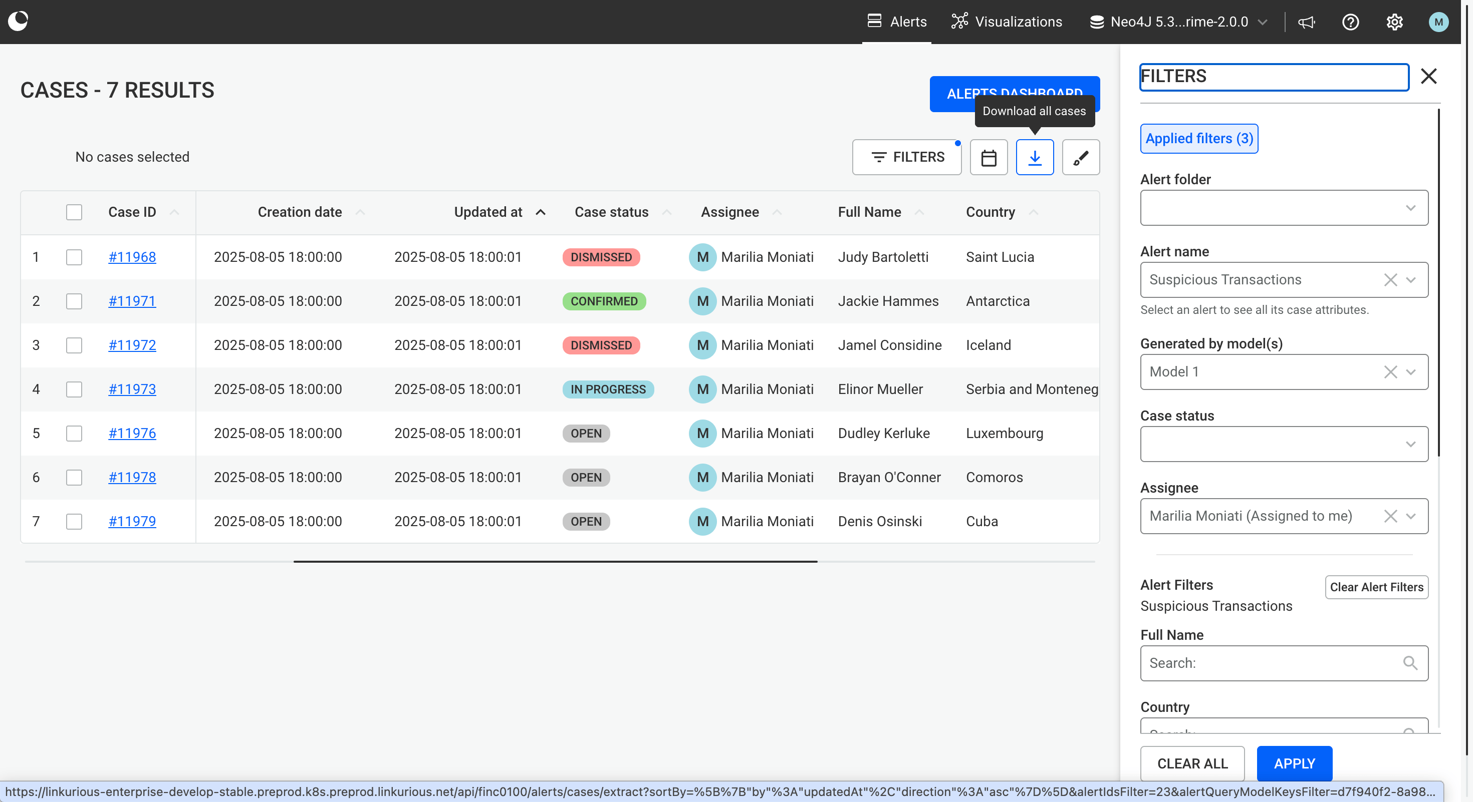 Alert Case Alerts: Alerts Navigation - Linkurious user manual 4.3.9