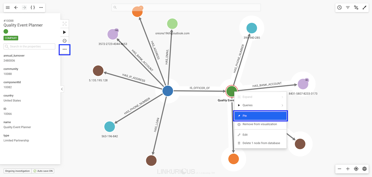 Manipulating the graph: Pinning nodes - Linkurious user manual 4.0.25